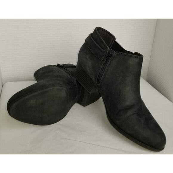 CLARKS COLLECTION Women's Black Adreena Field Leather Booties Block Heel Sz 10M - Picture 3 of 9